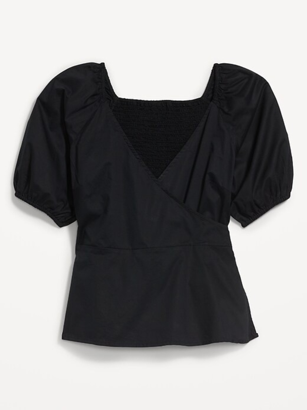 Old Navy Black Puff-Sleeve Wrap Blouse